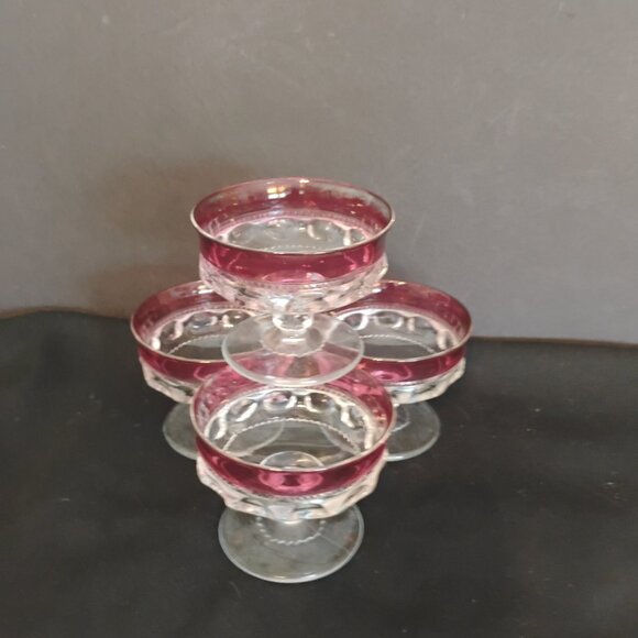 Tiffin Franciscan Kings Crown Cranberry Flash Dessert/Sherbet/Champagne Set of 4 - Picture 3 of 5